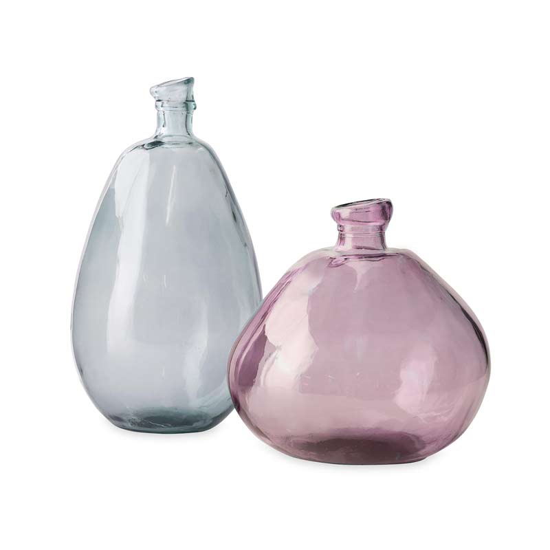 Pink and Gray Recycled Glass Balloon Vases, set of 2